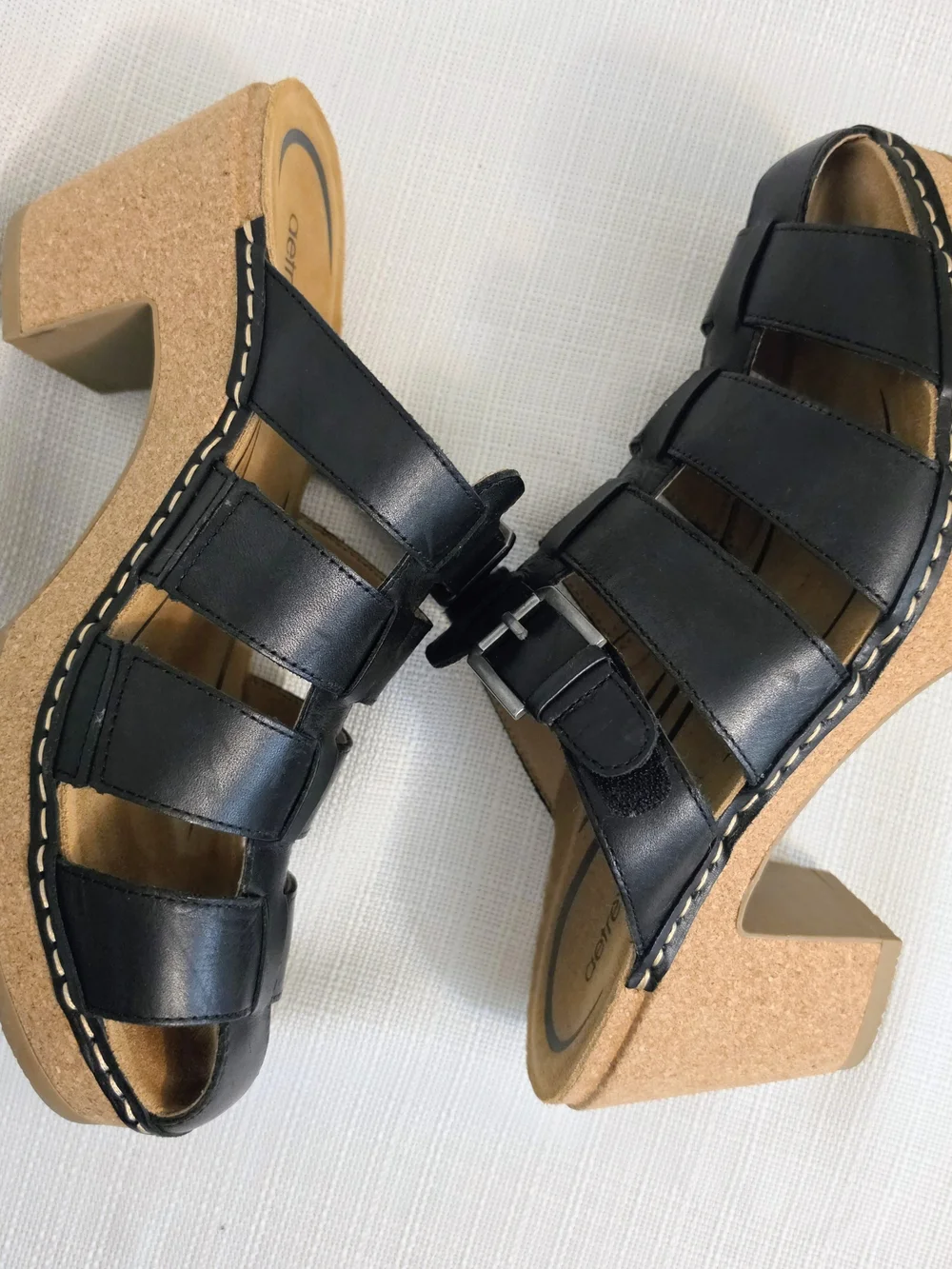 Aetrex Cally Leather Platform Sandals Wm 10 Slip On Cork Sole Closed Toe
